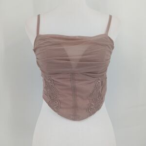 shein size large womens taupe brown crop top bustier blouse corset fitted top